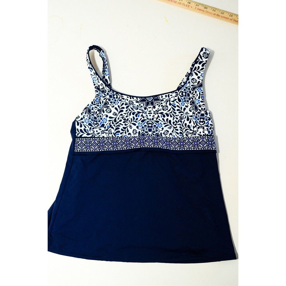 Lands'‎ End bathing suit top tankini swim 10 blue underwire